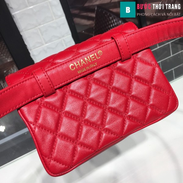 Túi xách đeo bụng Chanel siêu cấp màu đỏ da bê size 17cm