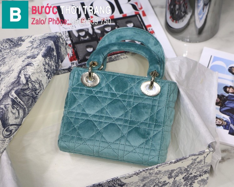 Túi xách Dior Lady Mini bag siêu cấp vải canvas màu xanh nhạt size 17 cm 