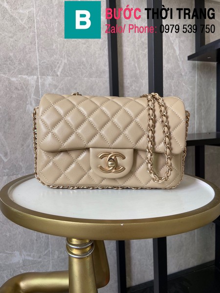 Túi xách Chanel Side Pearl Classic siêu cấp da cừu màu trắng ngà size 23cm - AS1740