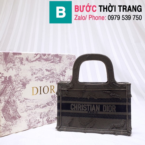 Túi xách Dior Book Tote mini siêu cấp chất liệu vải casvan màu 5 size 23cm