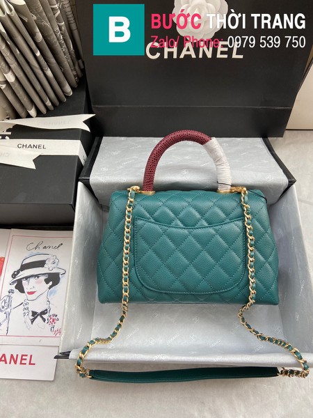 Túi xách Chanel Coco Handle Small siêu cấp da bê màu xanh đậm size 24 cm - A92990