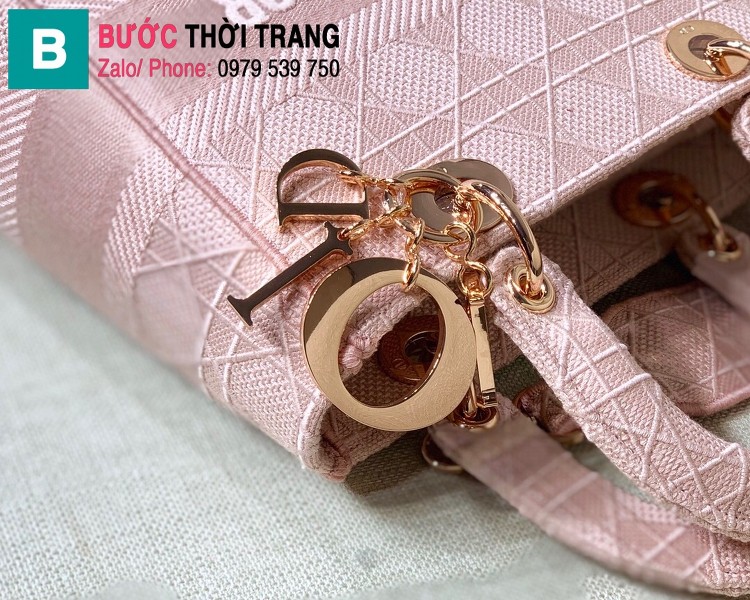 Túi xách Dior Lady D-Lite siêu cấp vải casvan màu hồng nhạt size 24cm