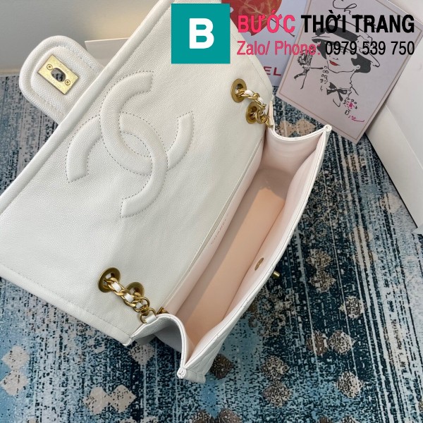 Túi đeo chéo Chanel siêu cấp da bê màu trắng size 30cm - AS2358 