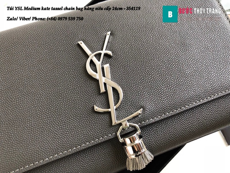 Túi YSL Medium kate tassel chain màu ghi tag bạc size 24cm - 354119