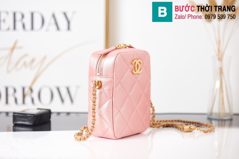 Túi xách Chanel Mini Camara Case siêu cấp da bê màu hồng size 12cm - AS2857