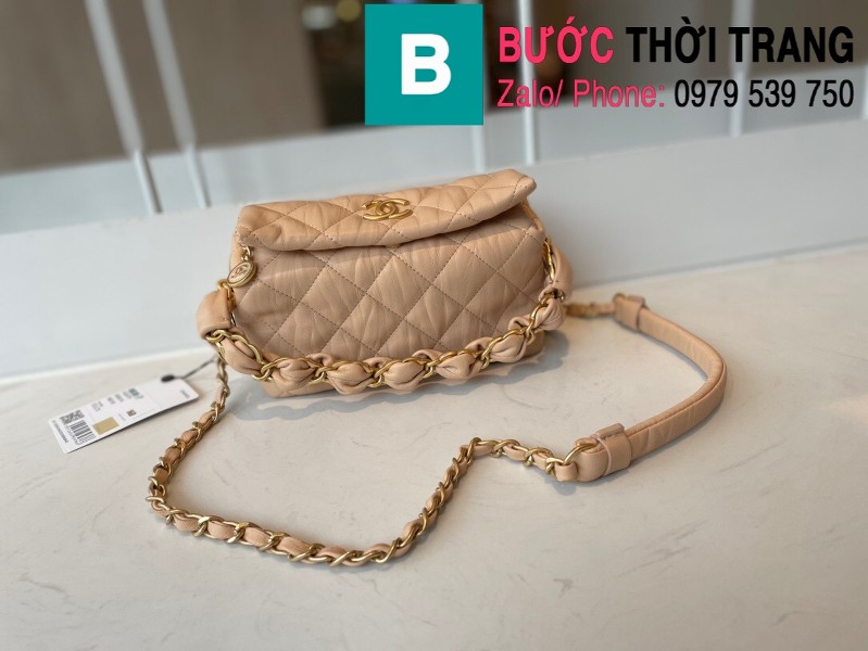 Túi xách Chanel Small Hobo Bag siêu cấp da cừu màu nude size 19cm - AS2479 