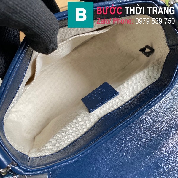 Túi xách Gucci Marmont mini top handle siêu cấp casvan màu xanh đậm size 20cm - 583571