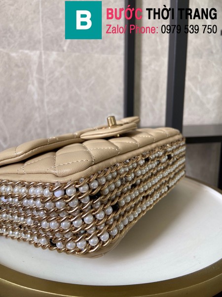 Túi xách Chanel Side Pearl Classic siêu cấp da cừu màu trắng ngà size 23cm - AS1740