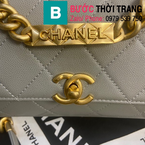 Túi nắp gập Chanel flap bag siêu cấp da bê màu ghi size 24cm - AS2764