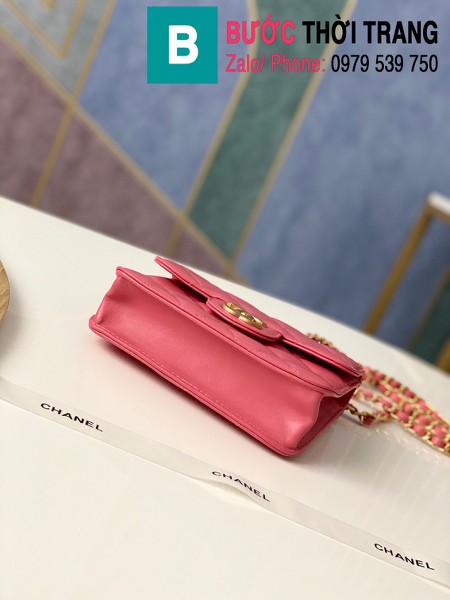 Túi xách tay Chanel mẫu mới siêu cấp da bê màu hồng size 18 cm - AS8817