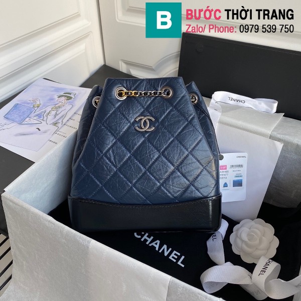 Túi xách Chanel Garbrielle siêu cấp da bê nhăn màu xanh đen size 24 cm