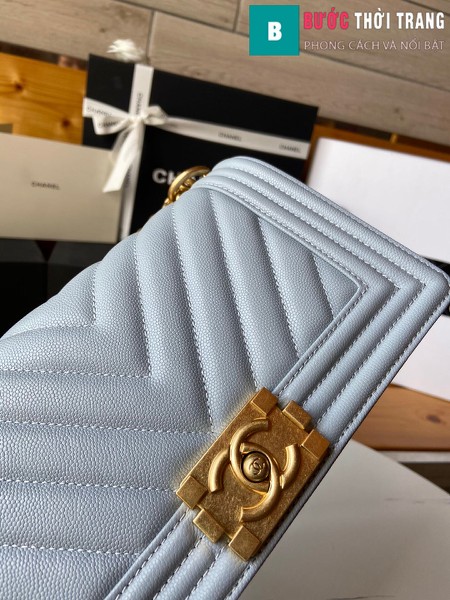 Túi xách Chanel boy siêu cấp vân v màu xanh cốm size 25 cm - A67086 