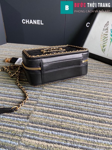 Túi xách Chanel Vanity case bag siêu cấp viền xích màu đen size 18 cm
