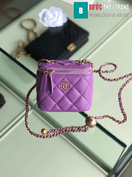 Túi xách Chanel Small vanity bag wich strap siêu cấp màu tím size 11 cm - AP1147y