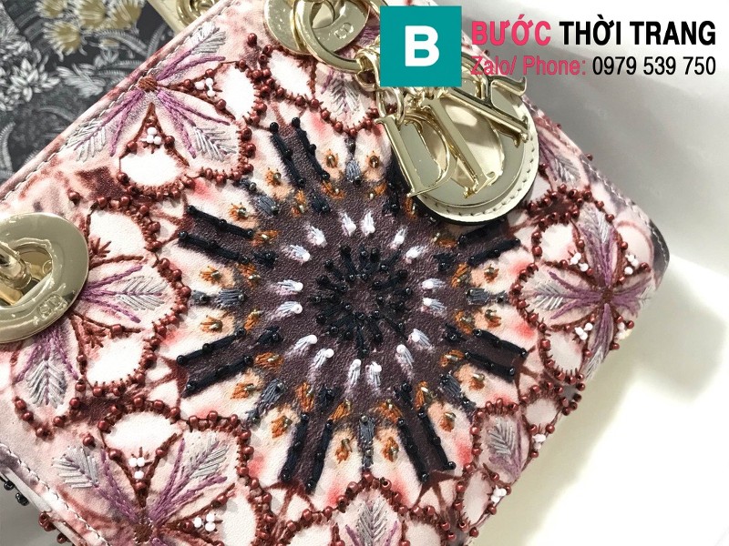 Túi xách Dior Lady siêu cấp vải thổ cẩm màu 2 size 17cm - M0598