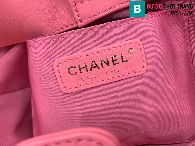 Túi xách Chanel Bag túi dây rút siêu cấp da cừu màu hồng size 19cm AS2381