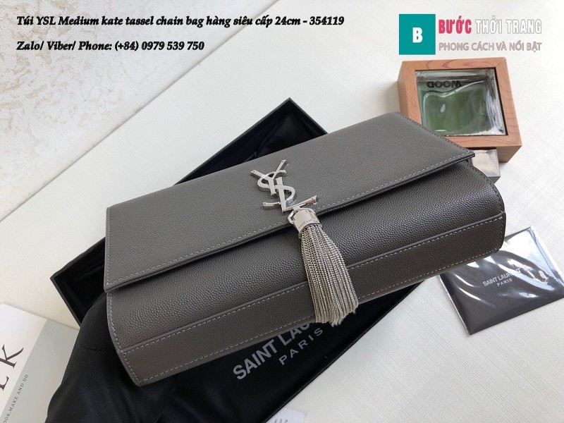 Túi YSL Medium kate tassel chain màu ghi tag bạc size 24cm - 354119