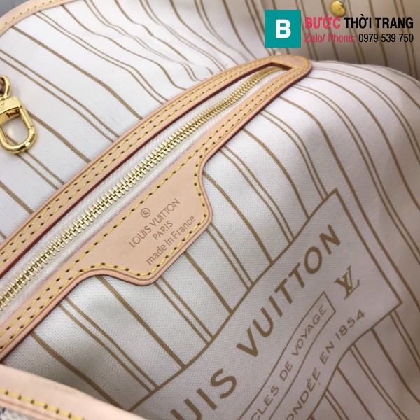Túi xách Louis Vuitton Neverfull GM siêu cấp màu trắng kẻ cá rô size 40 cm - M41360