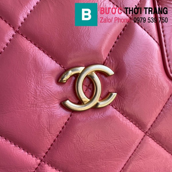 Túi xách Chanel Bowling bag siêu cấp da bê màu hồng size 38cm - AS2223