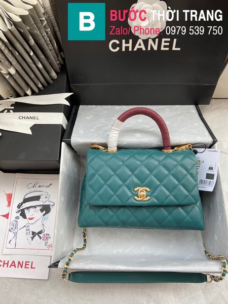 Túi xách Chanel Coco Handle Small siêu cấp da bê màu xanh đậm size 24 cm - A92990