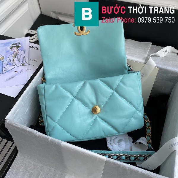 Túi xách Chanel 19 Flap Bag siêu cấp da bê màu xanh size 26 cm - 1160 