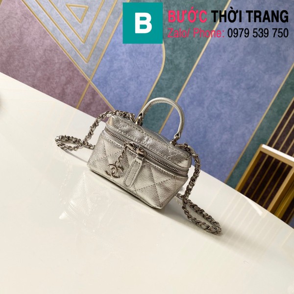 Túi xách Chanel Small Vanity With Chain siêu câp da bê màu bạc size 12cm - AP2194 