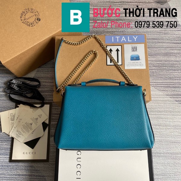 Túi xách Gucci Interlocking Leather Chain Crossbody Bag siêu cấp màu xanh size 25cm - 510302