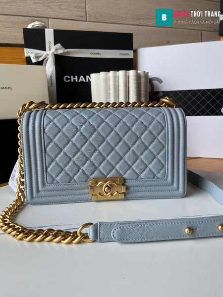 Túi xách Chanel boy siêu cấp màu xanh ngọc size 25 cm - A67086