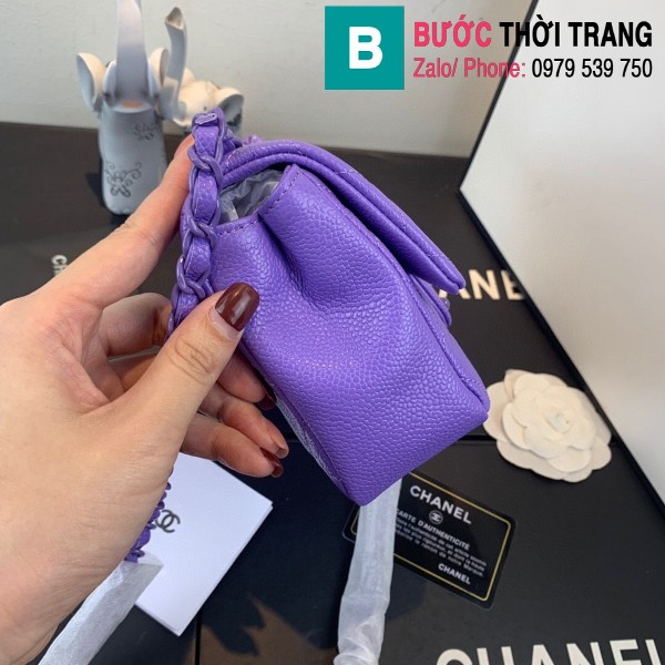 Túi xách Chanel Ulta Matte Square Mini Bag siêu cấp da bê màu tím size 19cm - AS1784 
