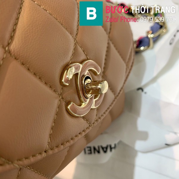 Túi đeo chéo Chanel Small Flap Bag siêu cấp da cừu màu nâu size 15cm - 2369 