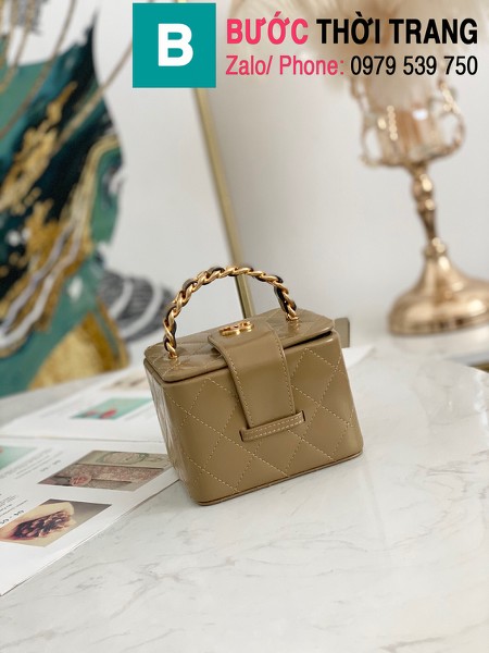 Túi đựng mĩ phẩm Chanel mini hình hộp siêu cấp da bê màu galet size 11cm- 02863