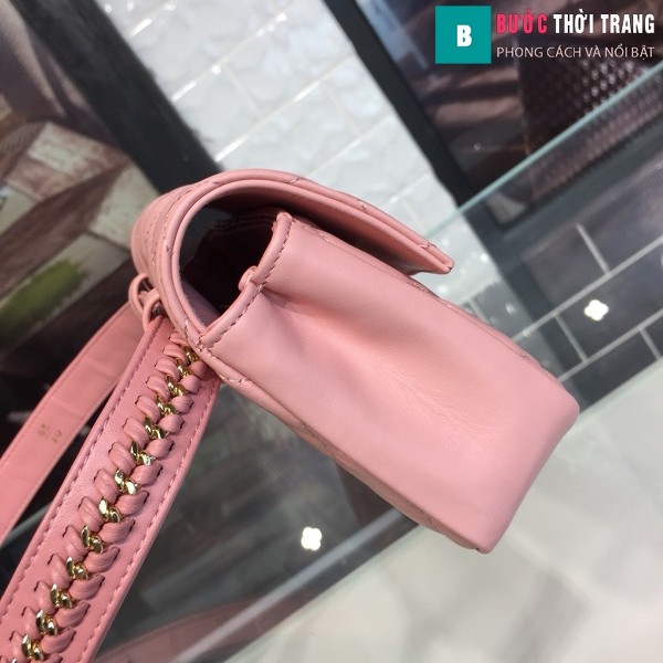Túi xách đeo bụng Chanel siêu cấp màu hồng da bê size 17cm