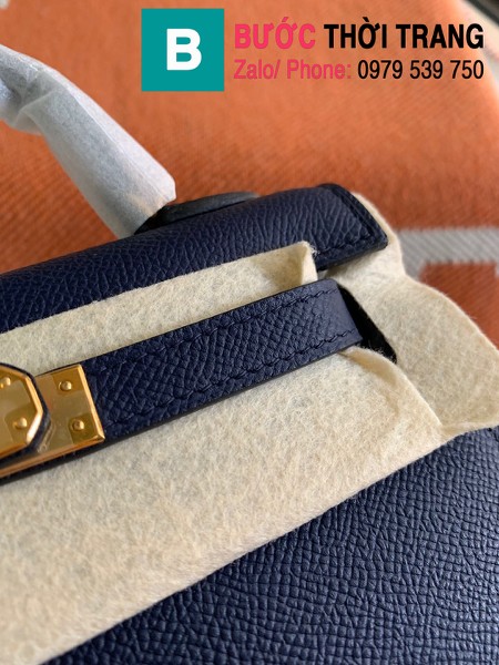  Túi xách Hermes Kelly mini siêu cấp da epsom màu xanh tím than size 19.5cm