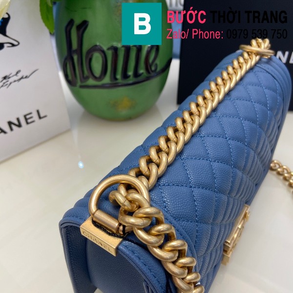 Túi xách Chanel Boy siêu cấp ô trám da bê màu xanh ya size 25cm - 67086