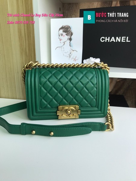 Túi Xách Chanel Boy Siêu Cấp ô trám màu xanh 20cm - A67085
