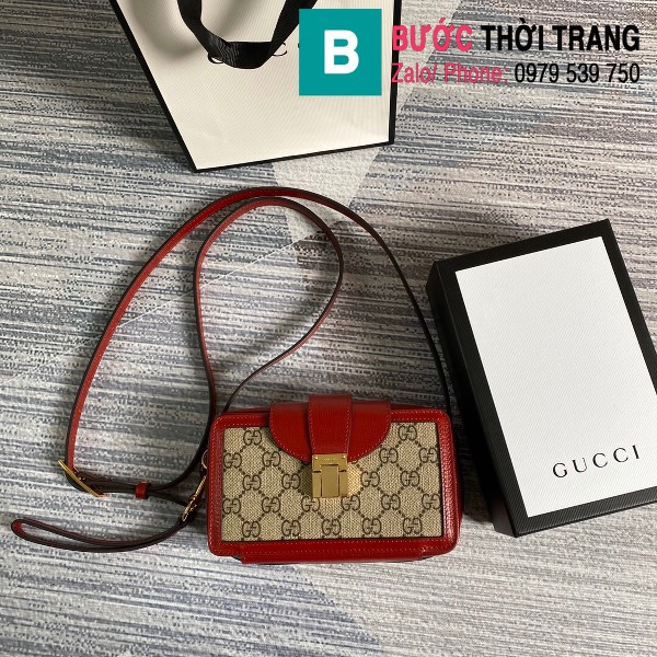 Túi xách Gucci GG mini bag with clasp closure siêu cấp viền đỏ size 18 cm - 614368