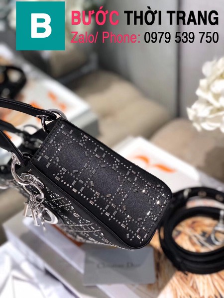 Túi xách Dior Lady vải Mini bag siêu cấp màu đen size 17 cm 