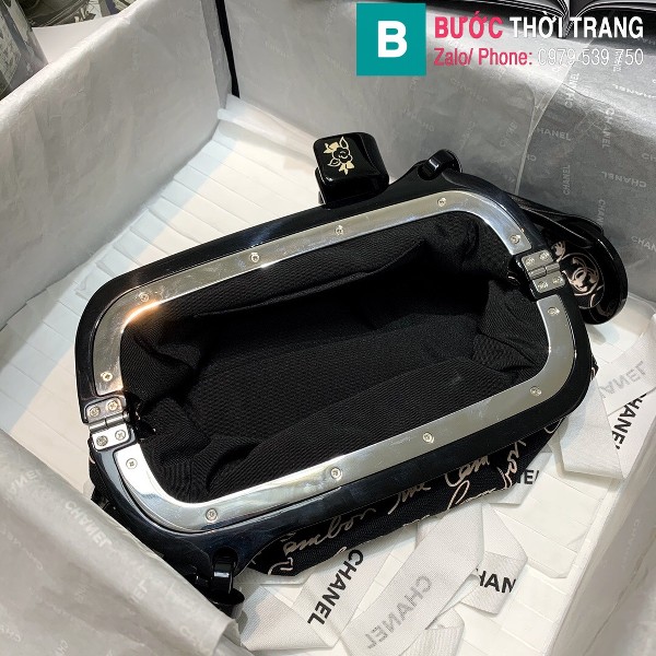 Túi xách Chanel mẫu mới siêu cấp vải casvan màu đen size 25.5cm - AS2390