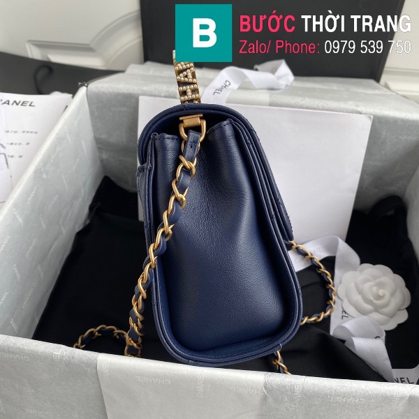 Túi xách Chanel 2020 Top Handle bag siêu cấp da bê màu xanh đen size 20 cm - AS2059
