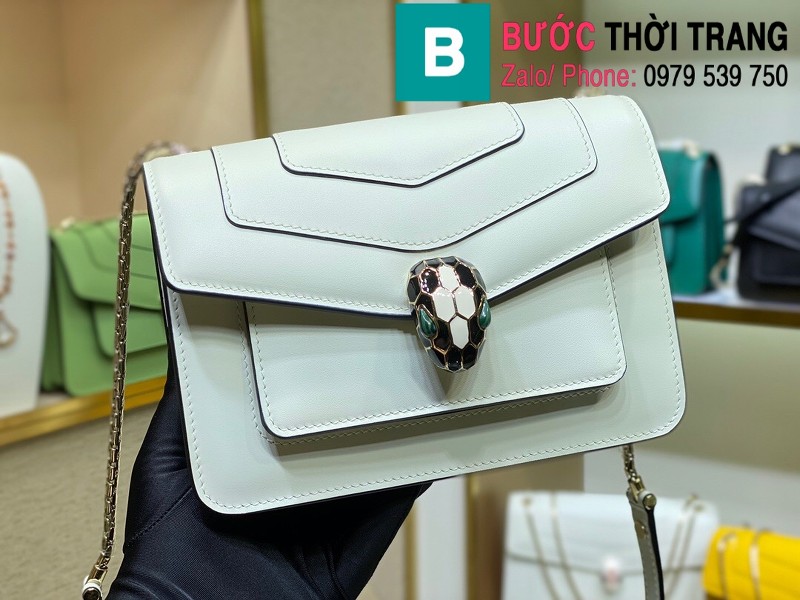 Túi BVLgari Seventi Porever Crossbody Bag siêu cấp da bê màu trắng size 19cm - 289676 