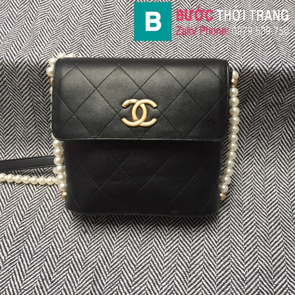 Túi đeo chéo Chanel siêu cấp da cừu màu đen size 19cm - AS2503