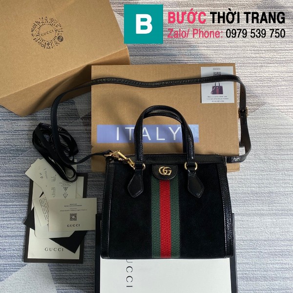 Túi xách Gucci Ophidia small GG tote bag siêu cấp da lộn màu đen size 25 cm - 547551