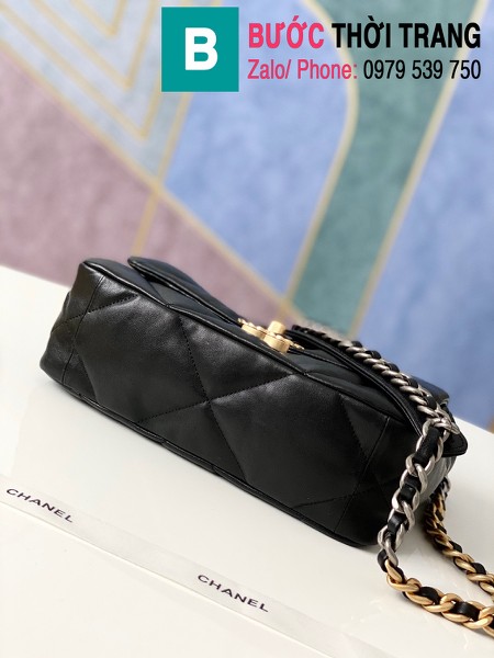 Túi xách Chanel 19 flap bag siêu cấp da bê màu đen size 26 cm - 1160