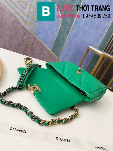 Túi xách Chanel 19 flap bag siêu cấp da bê màu xanh két size 26 cm - 1160
