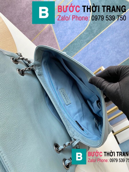 Túi đeo chéo Chanel Bag siêu cấp da cừu màu xanh size 32cm - 7095 
