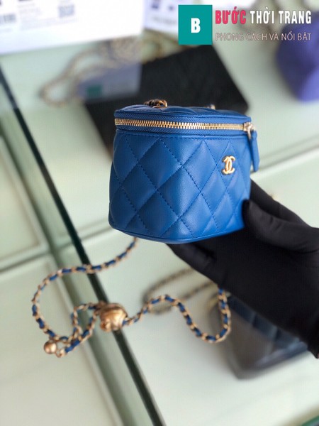 Túi xách Chanel Small vanity bag wich strap siêu cấp màu xanh size 11 cm - AP1147y