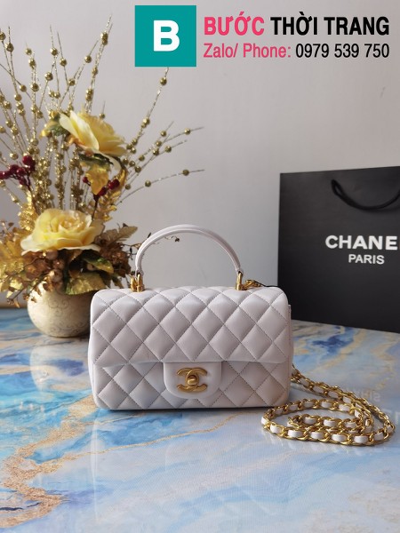Túi xách Chanel siêu cấp mẫu mới 2021 da bê màu trắng size 20 cm