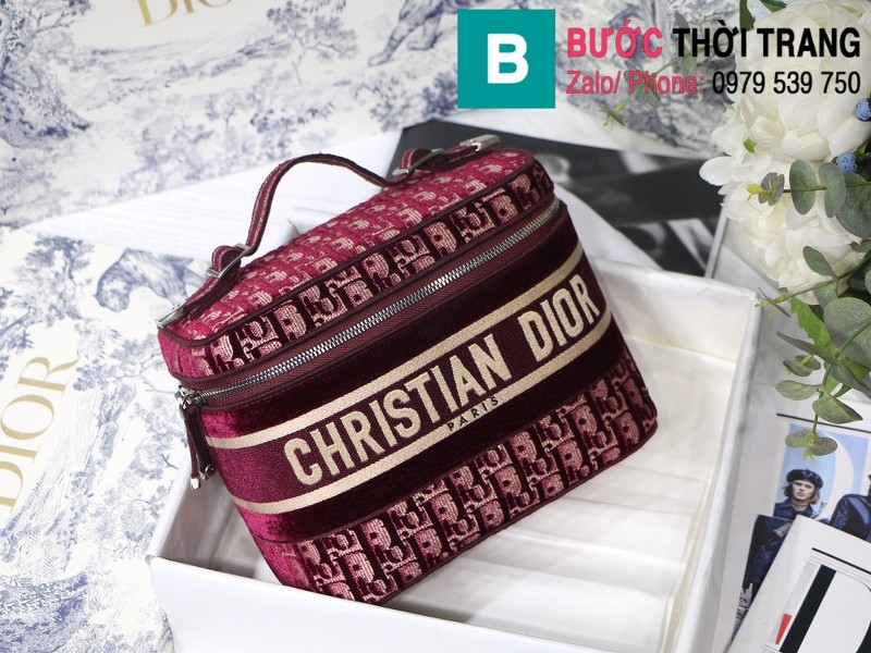 Túi xách DiorTravel Vanity Case siêu cấp vải casvan màu đỏ size 24cm - M9039