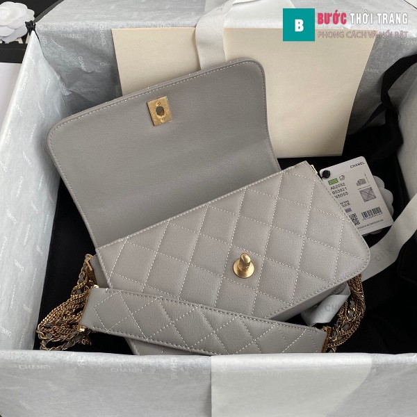 Túi xách Chanel Woke Classic Fap siêu cấp màu xám sáng da cừu size 21 cm - AS2052
