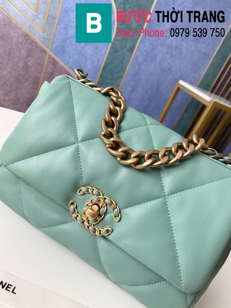 Túi xách Chanel 19 flap bag siêu cấp da bê màu xanh nhạt size 26 cm - 1160